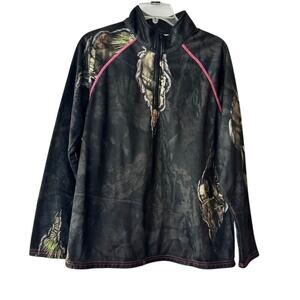 Mossy Oak Camo Fleece Quarter Zip Pullover Youth L 12-14 Pink Stitch Hunting
